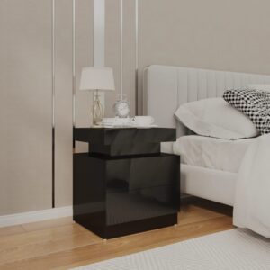 High Gloss Black Bedside Cabinet Engineered Wood Stylish Storage Nightstand Easy Clean