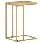 Stylish Solid Mango Wood Side Table with Brass Powder-Coated Iron Frame  Brown and Gold