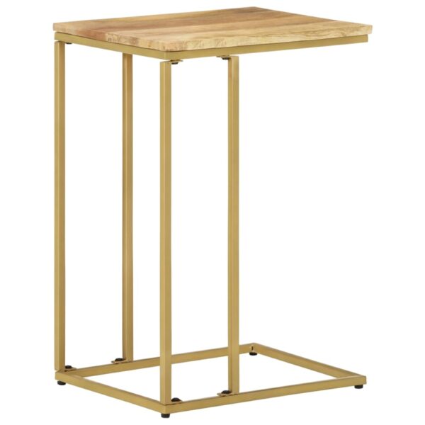 Stylish Solid Mango Wood Side Table with Brass Powder-Coated Iron Frame  Brown and Gold