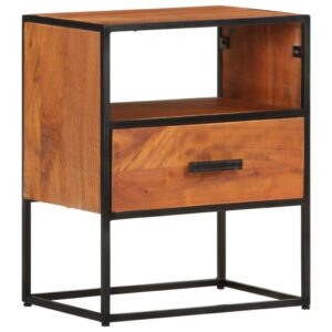 Solid Acacia Wood Bed Cabinet with Drawer and Compartment - Minimalist Vintage Charm