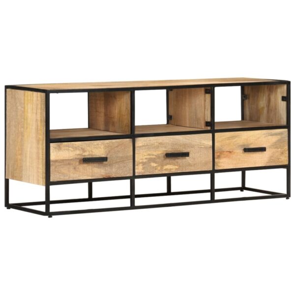 Rustic Industrial Solid Mango Wood TV Cabinet with Drawers and Shelves Natural Finish