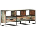 Solid Reclaimed Wood TV Cabinet with Drawers and Shelves - Rustic Industrial