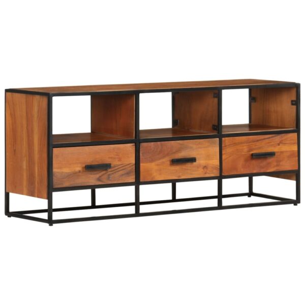 Solid Acacia Wood TV Cabinet with Honey Finish  Industrial   3 Drawers and Shelves