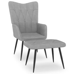 Relaxing Chair with a Stool Light Grey Fabric