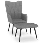 Dark Grey Fabric Relaxing Chair with Stool  Modern Design  Steel Frame  Foam Filled  Assembly Required