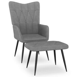 Dark Grey Fabric Relaxing Chair with Stool  Modern Design  Steel Frame  Foam Filled  Assembly Required