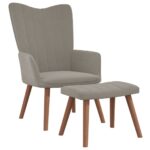 Relaxing Chair with a Stool Light Grey Velvet