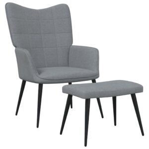 Relaxing Chair with a Stool Light Grey Fabric