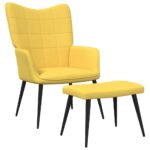 Relaxing Chair with a Stool Mustard Yellow Fabric