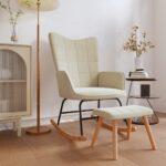 Chic Cream Fabric Rocking Chair with Stool  Elegant Modern Design  Comfortable Foam Padding