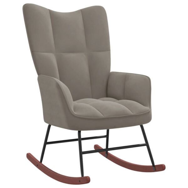 Chic Light Grey Velvet Rocking Chair  Modern Design  Padded Foam  Stable Steel Frame