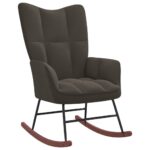 Chic Dark Grey Velvet Rocking Chair with Steel Frame and Solid Wood Rails