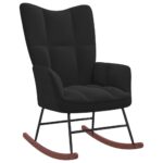 Chic Black Velvet Rocking Chair  Modern Design  Padded Foam  Steel Frame  Solid Wood Rails