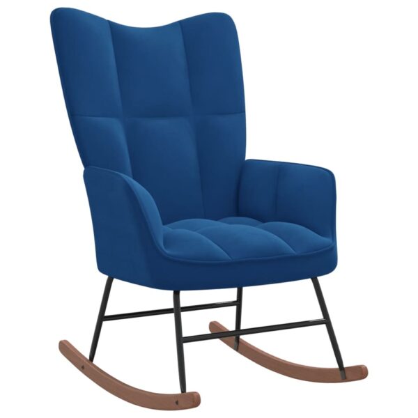 Chic Blue Velvet Rocking Chair  Modern Design  Padded Foam  Steel Frame  Solid Wood Rails