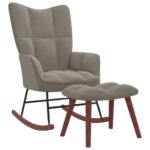 Chic Light Grey Velvet Rocking Chair with Stool  Elegant Modern Design  Comfortable Foam Padding