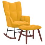 Mustard Yellow Velvet Rocking Chair with Stool  Elegant Design  Comfortable Foam Padding