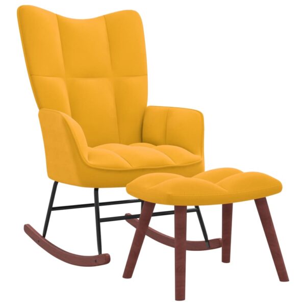 Mustard Yellow Velvet Rocking Chair with Stool  Elegant Design  Comfortable Foam Padding