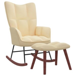 Chic Cream White Velvet Rocking Chair with Stool  Elegant Modern Design  Comfortable Foam Padding