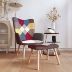 Chic Relaxing Chair with Stool in Bright Patchwork Fabric Design  Comfortable and Durable