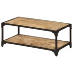 Vintage  Solid Rough Mango Wood Coffee Table with Iron Frame and Storage Shelf