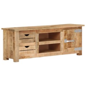 Rustic Mango Wood TV Cabinet with Storage Drawers and Compartments - Natural Finish