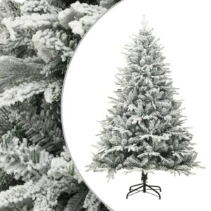 Artificial Christmas Tree with Flocked Snow  Green  Lifelike PVC and PE  Steel Stand Included