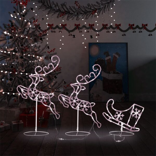 Acrylic Christmas Flying Reindeer and Sleigh LED Lights Warm White Indoor Outdoor Decor