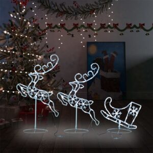 Acrylic Christmas Flying Reindeer and Sleigh LED Lights Decoration Cold White