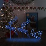 Acrylic Christmas Flying Reindeer and Sleigh LED Lights Blue Outdoor Decoration