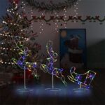 Colourful Acrylic Christmas Flying Reindeer and Sleigh LED Lights Indoor Outdoor Decor