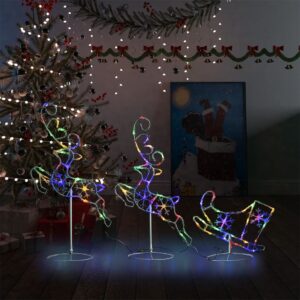 Colourful Acrylic Christmas Flying Reindeer and Sleigh LED Lights Indoor Outdoor Decor