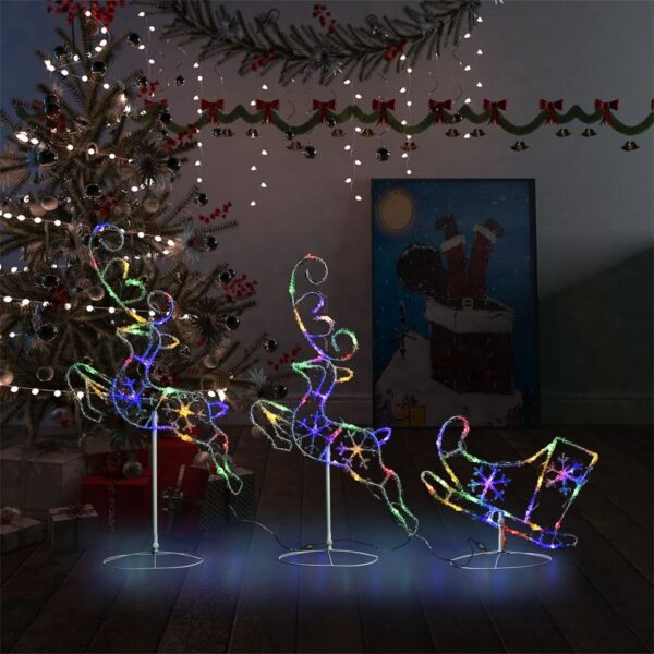 Colourful Acrylic Christmas Flying Reindeer and Sleigh LED Lights Indoor Outdoor Decor