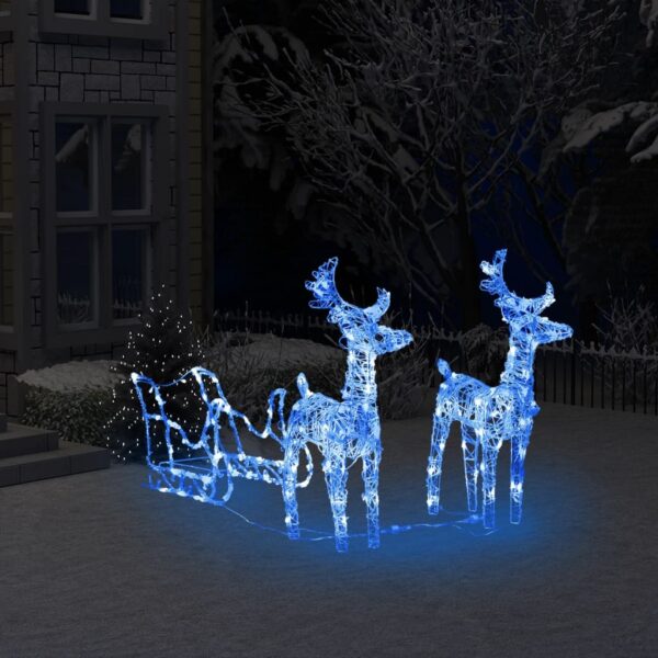 LED Lit Reindeer and Sleigh Christmas Decoration  Acrylic and PVC  Weather Resistant