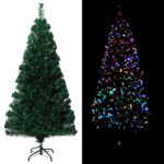 Artificial Christmas Tree with Stand  Green Fibre Optic  Lifelike PVC  Colourful Lights  Stable Steel Stand  Economical Choice  Easy Assembly