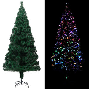 Artificial Christmas Tree with Stand  Green  180 cm  Fibre Optic  Colourful Lights  PVC  Steel