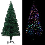 Artificial Christmas Tree with Stand  Green  210 cm  Fibre Optic  Colourful Lights  PVC  Steel  Indoor and Outdoor Use