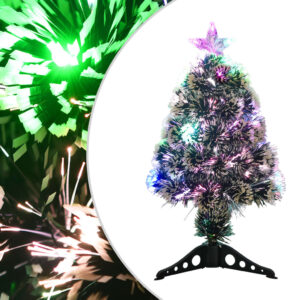 Pre-Lit Artificial Christmas Tree with Colourful LED and Fibre Optic Lights  Green and White  64 cm