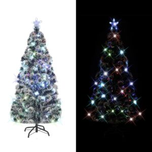 Pre-Lit Artificial Christmas Tree with LED and Fibre Optic Lights  Green and White  210 cm