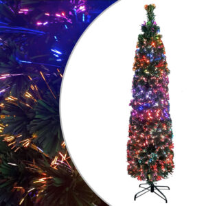 Artificial Slim Christmas Tree with Stand  Fibre Optic Lighting  Energy Efficient  Five Colour Display  Indoor and Outdoor Use  120 cm Height