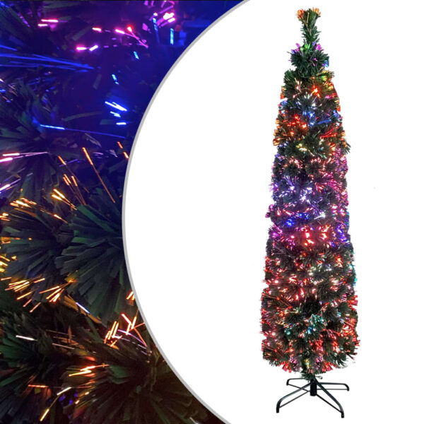 Artificial Slim Christmas Tree with Stand  Fibre Optic Lighting  Energy Efficient  Five Colour Display  Indoor and Outdoor Use