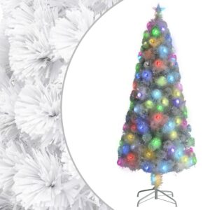 Artificial Pre-lit Christmas Tree White 180 cm Fibre Optic with LED Lights and Stand