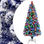 Artificial Pre-lit Christmas Tree White & Blue 150cm Fibre Optic LED Dual Lighting