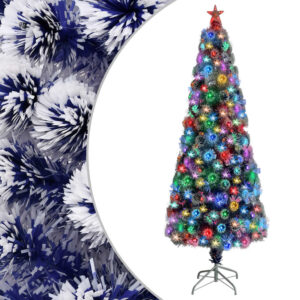 Artificial Pre-lit Christmas Tree White&Blue 210 cm Fibre Optic