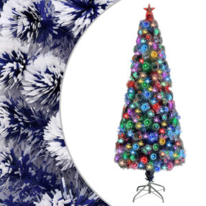 Artificial Pre-lit Christmas Tree White & Blue 240 cm Fibre Optic with LED Lights