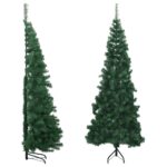 Artificial Corner Christmas Tree Green PVC Lifelike Appearance with Steel Stand 210 cm