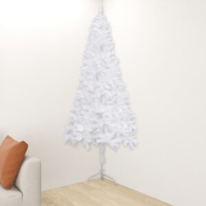 Artificial Corner Christmas Tree in White  Lifelike PVC  150cm Height  Steel Stand Included