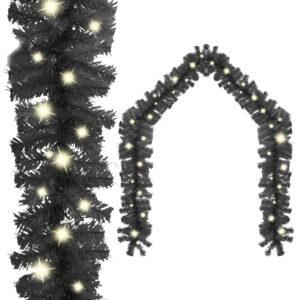 Black Christmas Garland with LED Lights 10m - Perfect Holiday Decoration  Low Power Consumption