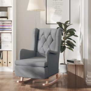 Stylish Light Grey Fabric Armchair with Solid Rubber Wood Rocking Legs and Foam Filling