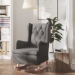 Stylish Dark Grey Fabric Armchair with Solid Rubber Wood Rocking Legs and Foam Filling