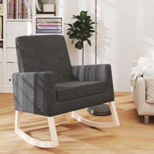 Stylish Dark Grey Fabric Rocking Chair  Solid Wood Construction  Comfortable Foam Filling